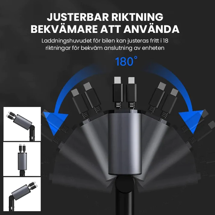 Snabbladdande utdragbar billaddare (iPhone & Android)